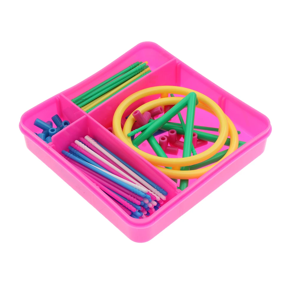 Pack of 128 Plastic Geometric Building Blocks, Connecting Toy, Math Teaching Tool for Kids Toddlers