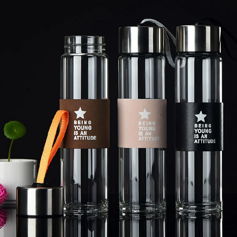 High Quality Glass Water Bottle With Tea Filter and Belt Glass Juice