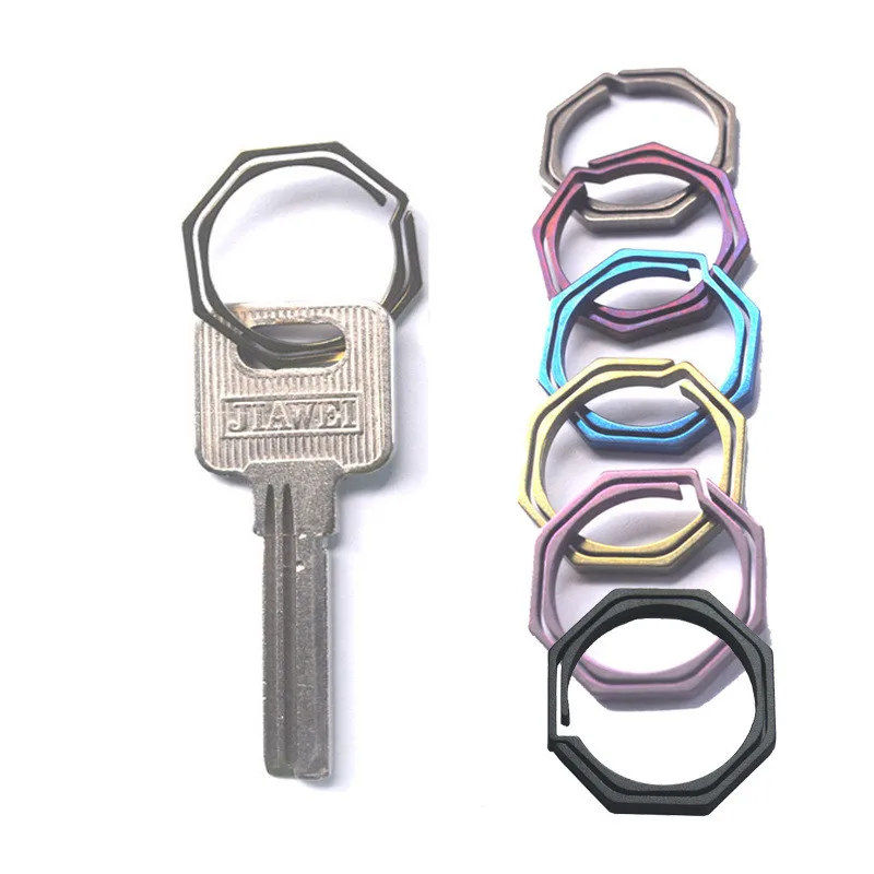 6 색 20mm 티타늄 EDC TC4 열쇠 고리 EDC 구리 수제 버클 키 체인 남성 열쇠 고리 금속 자동차 팔각형 열쇠 고리 CNC