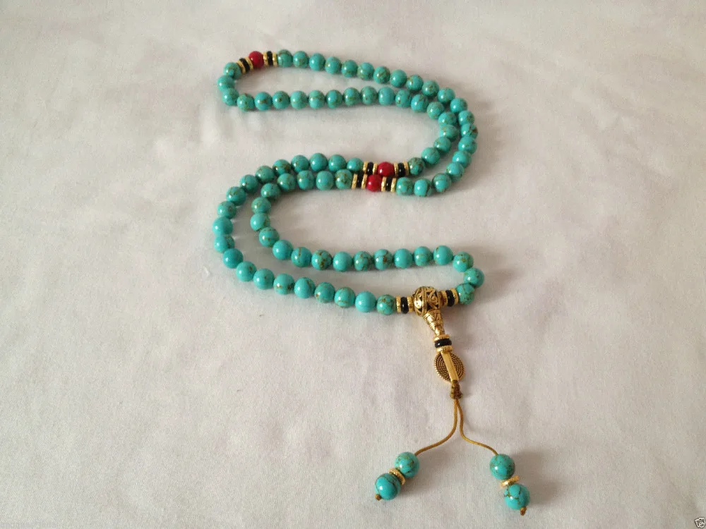 

34"china tibet tibetan turquoise buddhist buddha worry prayer bead mala bracelet necklace