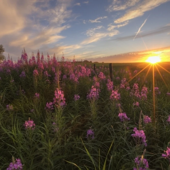 Prairie Wildflowers During Sunset In Central Alberta Poster Print (17 x 11)