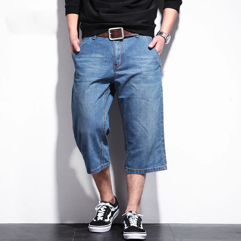 

New Cotton Denim Shorts Men Summer Casual Knee Length Straight Solid Male Jeans Shorts Plus Size A5334