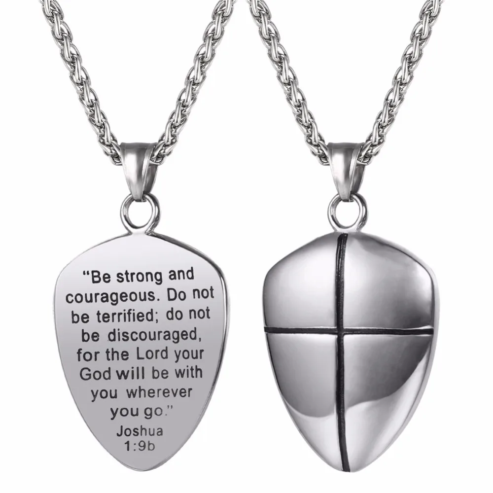 Shield of Faith Pendant Necklace Joshua 19b Engraved Shield Stainless
