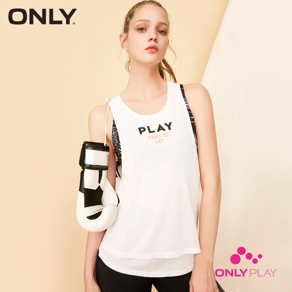 Футболка с открытой спиной и надписью ONLY PLAY | 118103506 Женская одежда