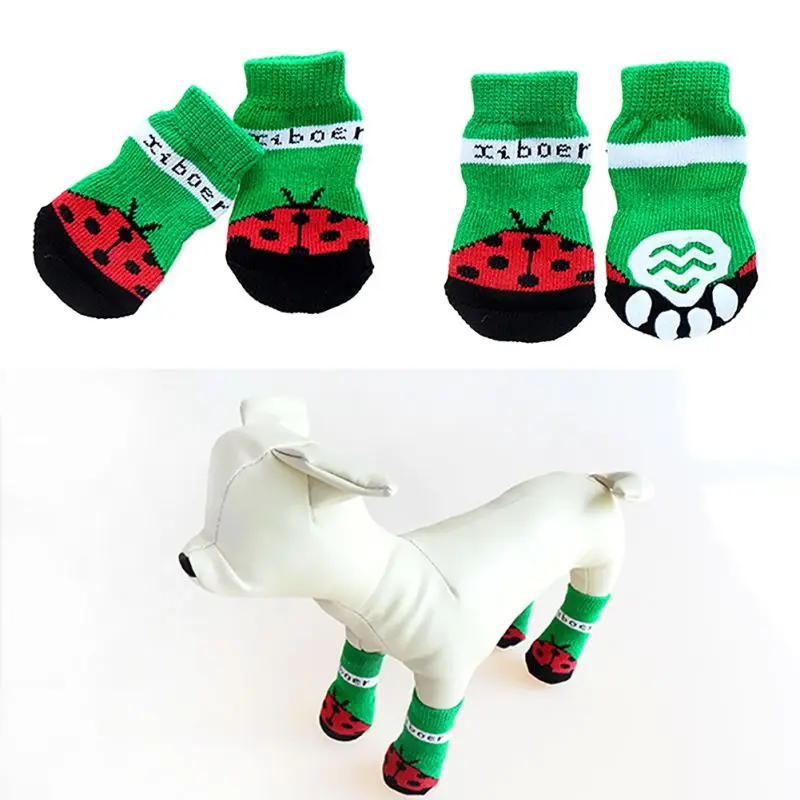 4 шт./компл., теплые носки, домашние носки для собак для домашних животных, мягкие хлопковые нескользящие вязаные носки, рождественские