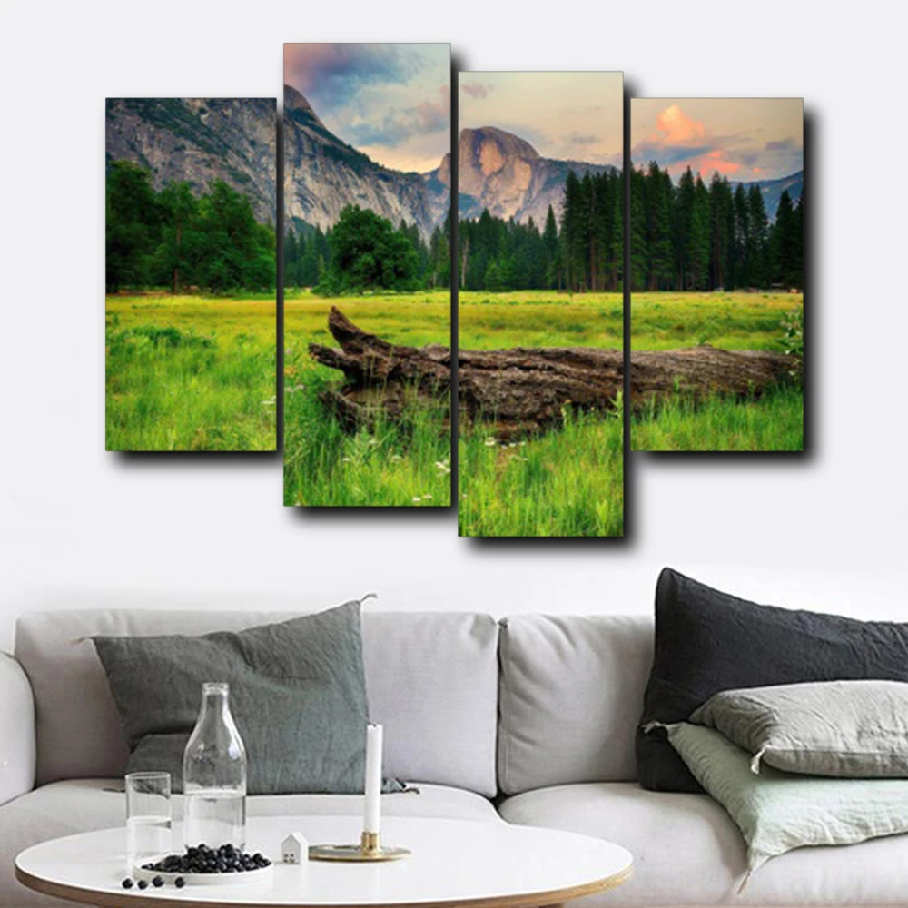 

Laeacco Modern Canvas Calligraphy Painting 4 Panel Spring Outside Posters and Prints Wall Art Nordic Home Living Room Decoration