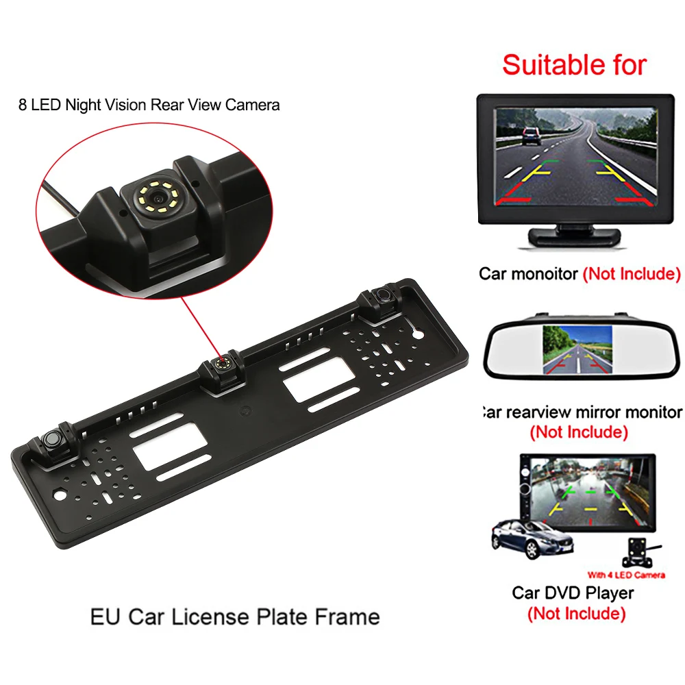 Европейская Рамка номерного знака резервная камера 8 светодиодный 12 камера заднего вида со светодиодной подсветкой IP68 С реверсивной радарной системой датчик парковки