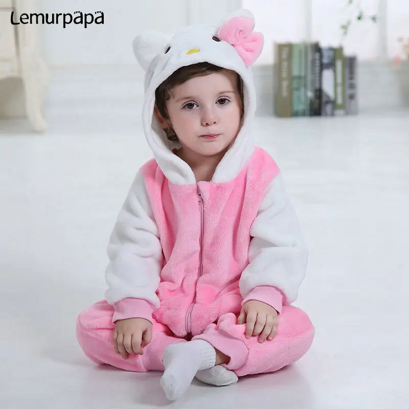 Детская одежда с животными Kugurumi супер герой комбинезон 0-3 лет одежда для малышей с героями мультфильмов для мальчиков и девочек Комбинезон на молнии фланель теплая дутая куртка для младенцев Kawaii костюм - Цвет: kitty cat