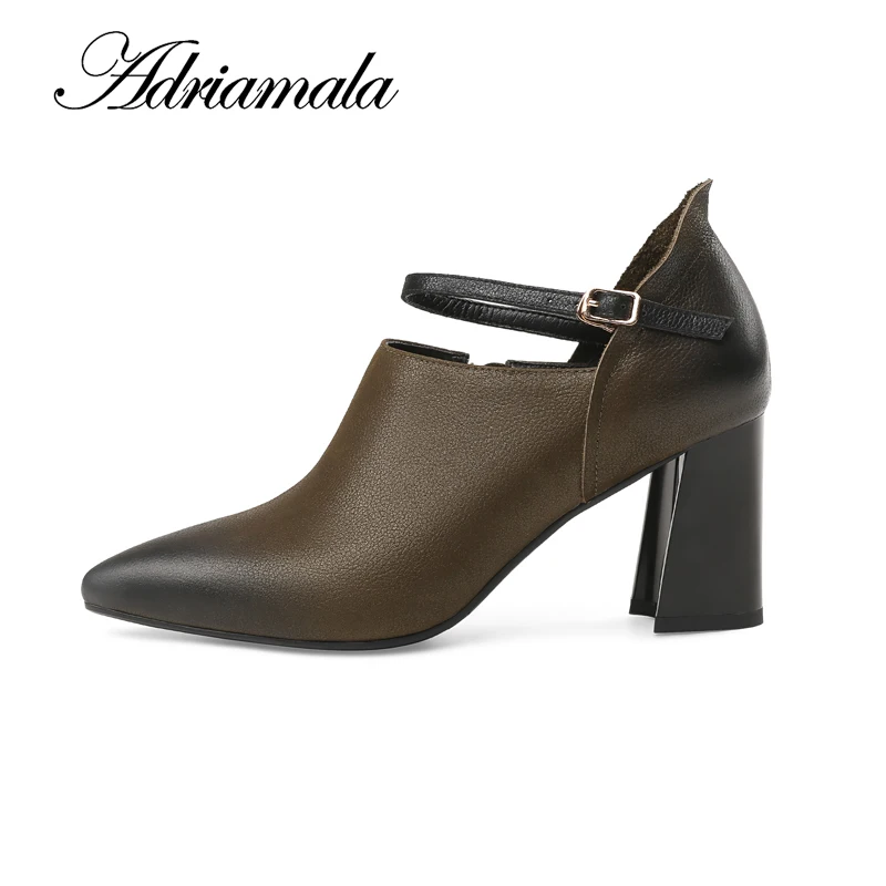 

2018 Genuine Leather Ladies High Heel Boots Pointed Toe Spike Heels Zip Cow Leather Motorcycle Boots For Women Fashion Adriamala