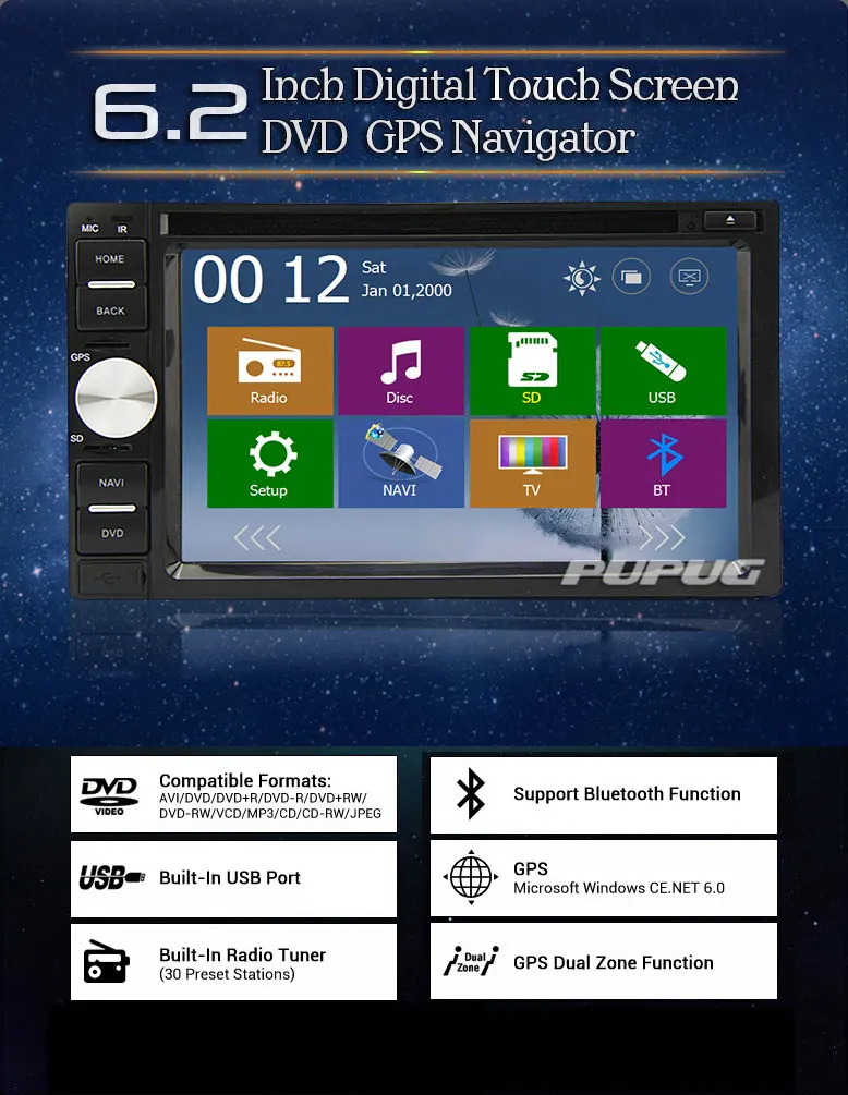 Sale Double 2 din New universal Car Radio GPS Navigation Double din Car DVD Player Car Bluetooth Stereo video+Free Camera+Free Map 1