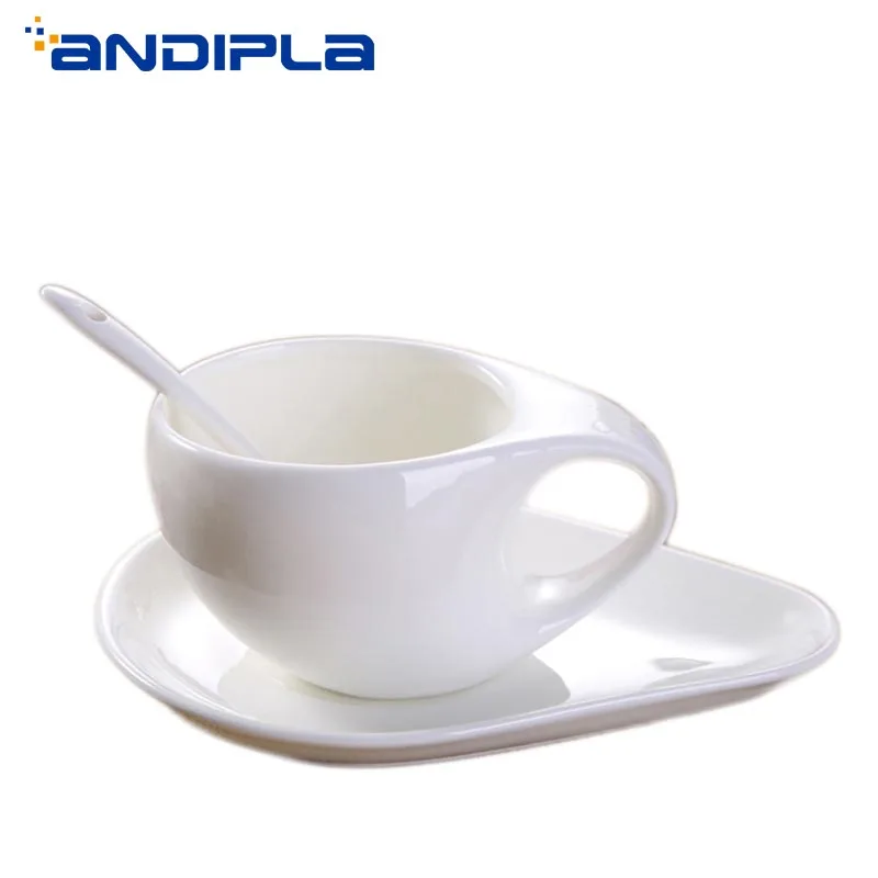 

170cc Ceramic Cappuccino Creative Coffee Cup and Saucer Spoon Set Drinkware Breakfast Milk Fruit Juice Mug Dessert Plate White