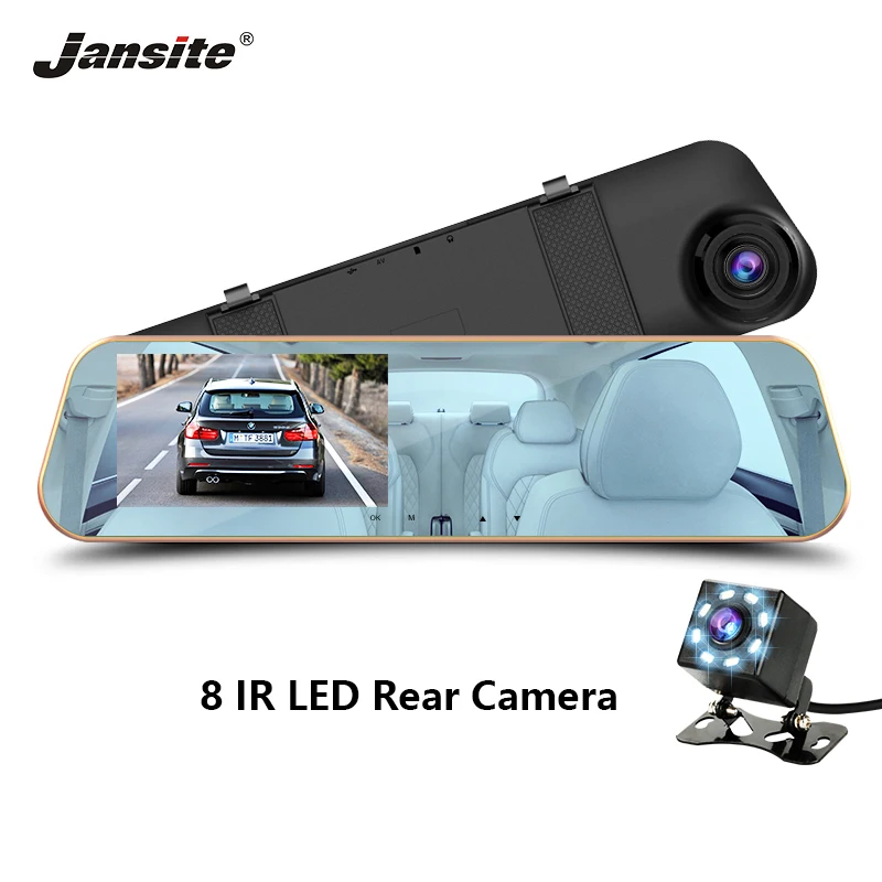 

Jansite 4.3" Car Dash cam DVR Dual Lens Blue screen Car Camera Video Recorder Rearview mirror with 8 IR LED Rear camera G-sensor