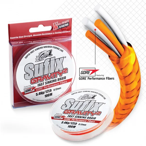 Sufix Brand GRAVITY 2 100M Orange Super Fasting Sinking Braided Fishing