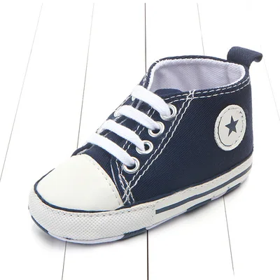 Брезентовые классические спортивные кроссовки для новорожденных мальчиков и девочек, обувь для первых шагов, обувь для малышей с мягкой нескользящей подошвой, детская обувь - Цвет: Darkblue Star