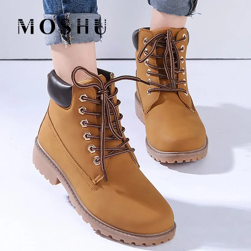 

Women Winter Ankle Snow Boots Female Solid Warm Plush Insole Shoes for Women Fashion Lace Up British Style Botas Mujer