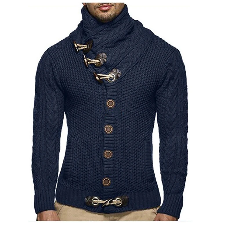 Men Sweater Winter Knit Cardigan Fashion Horn Buckle Thick Cardigan Sweater Tide Boy Warm Thick Sweater Long Sleeve Men Clothes