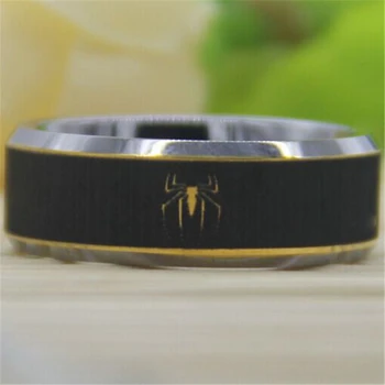 

YGK JEWELRY 8MM Width Golden With Silver Color Bevel The Spiderman Design Men's Comfort Tungsten Wedding Ring