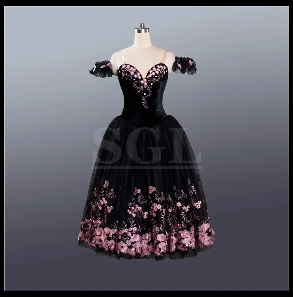 Adult-Black-Romantic-Long-Dresses-Velvet-Bodies-Custom-Made-Professional-Ballet-Dress-AT1206-Ballet-Cinderella-Stage