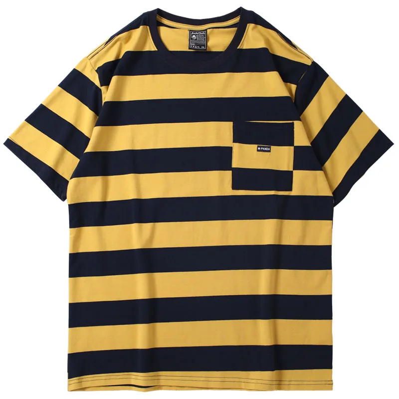 striped men dark blue yellow t shirt