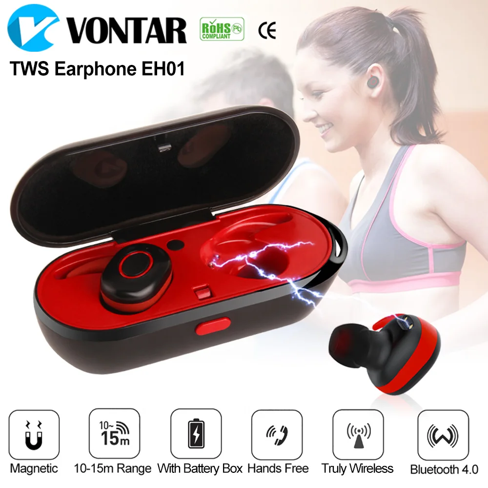 

Mini Wireless Bluetooth Headphones Earbuds Cordless Headset Sweatproof Twins Earphones with Mic charging box for iphone Xiaomi