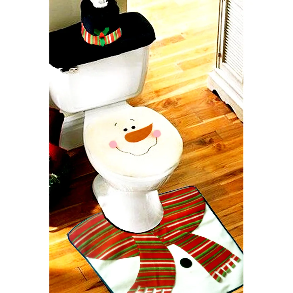 2016 4PCS/Set Santa Toilet Seat Cover and Rug Bathroom Set Christmas