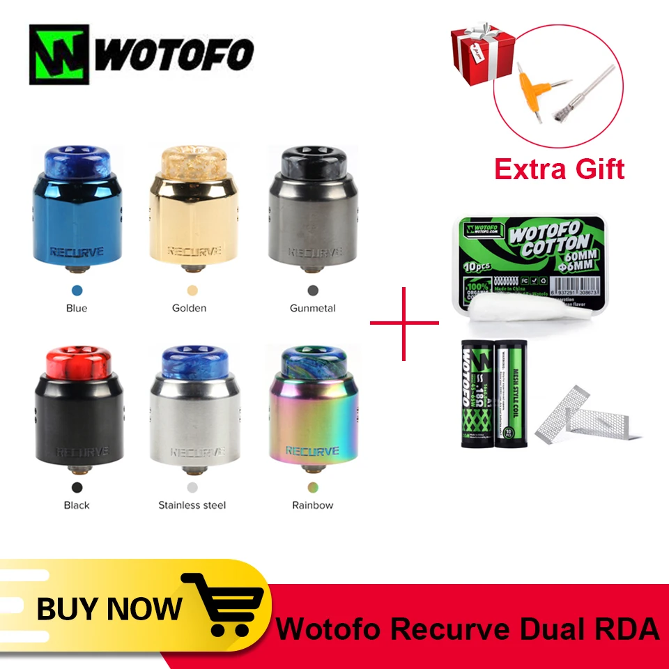 Новейшие оригинальные Wotofo Рекурсивный двойной RDA бак с 10 шт. хлопок и 0.18ohm A1 сетка