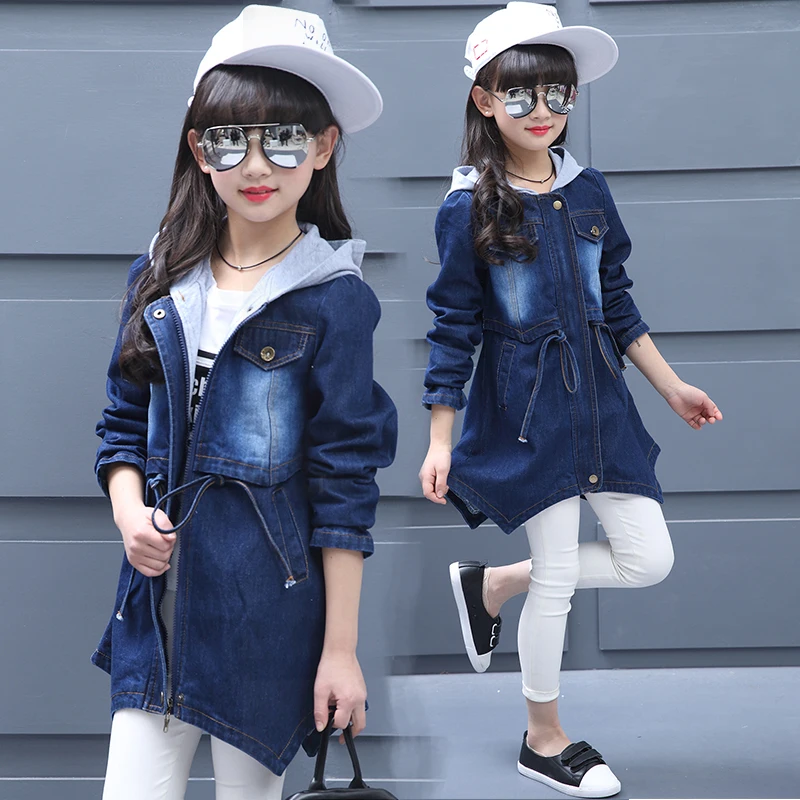 Girls Jean Jackets Kids Casual Denim Outerwear Long Coats Children Students Leisure Hooded Outerwear Windbreaker Outer Garment Girls Jean Jackets Kids Casual Denim Outerwear Long Coats Children Students Leisure Hooded Outerwear Windbreaker Outer Garment