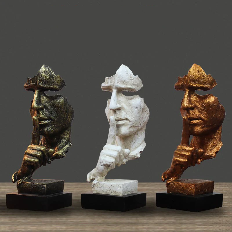 Modern Abstract Sculpture Figurine Silence Is Gold Office Home Decoration Art Resin Decoration Craft Bar Cafe Gifts 8