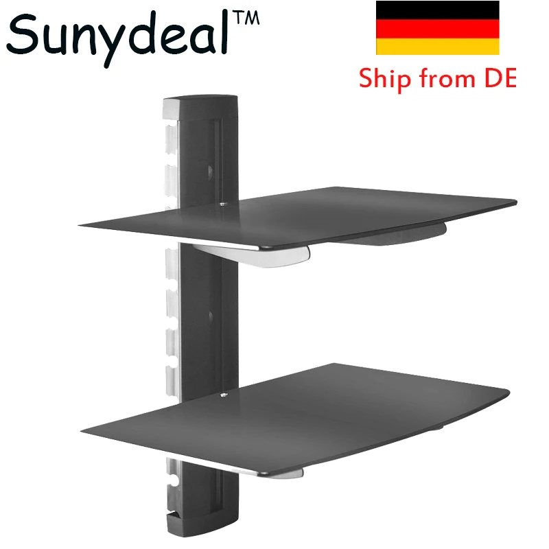 

Stand Mount Double 2 Tier Floating Glass Shelves for DVD SKY BOX Wall Mount DVD Bracket Black Digital DVD TV Box Wall Mount Set