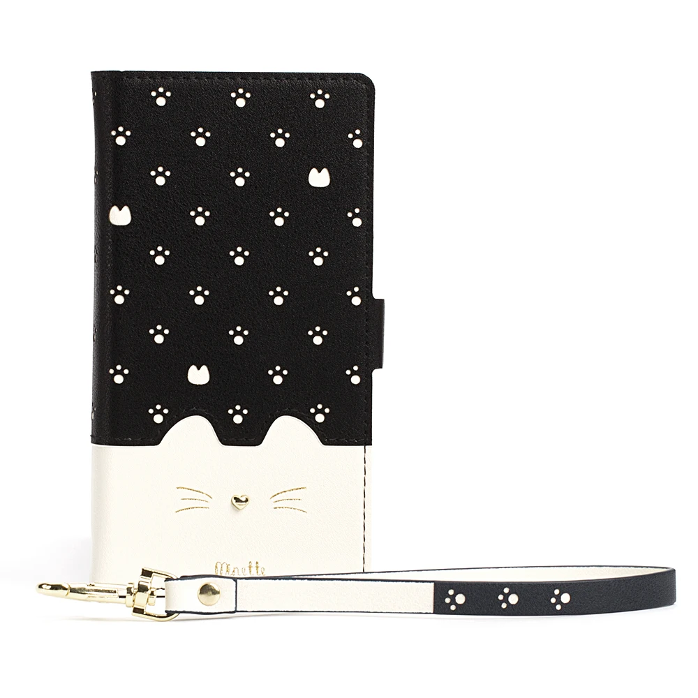 

For iPhone Xs Xr Xs Max Case PU Leather Magnetic Flip Phone Cases With Strap Cards Holder Cute 3D Cat Printed Women Wallet Cover