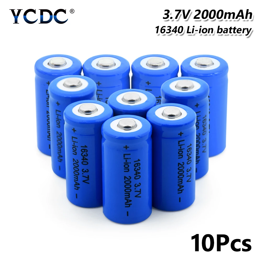 

16340 Battery 3.7V 2000mAh Li-ion Rechargeable Cell For Flashlight Torch X10 for Laser Pen LED Flashlight Cell battery holder