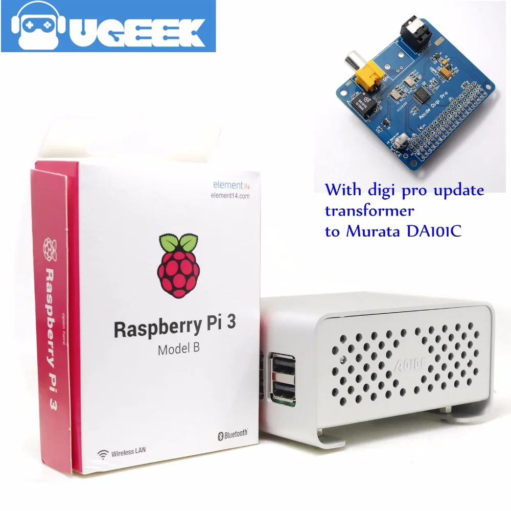 UGEEK AOIDE цифровая звуковая карта Hi Fi DiGi Pro + чехол Raspberry Pi 3B комплект | Два осциллятора