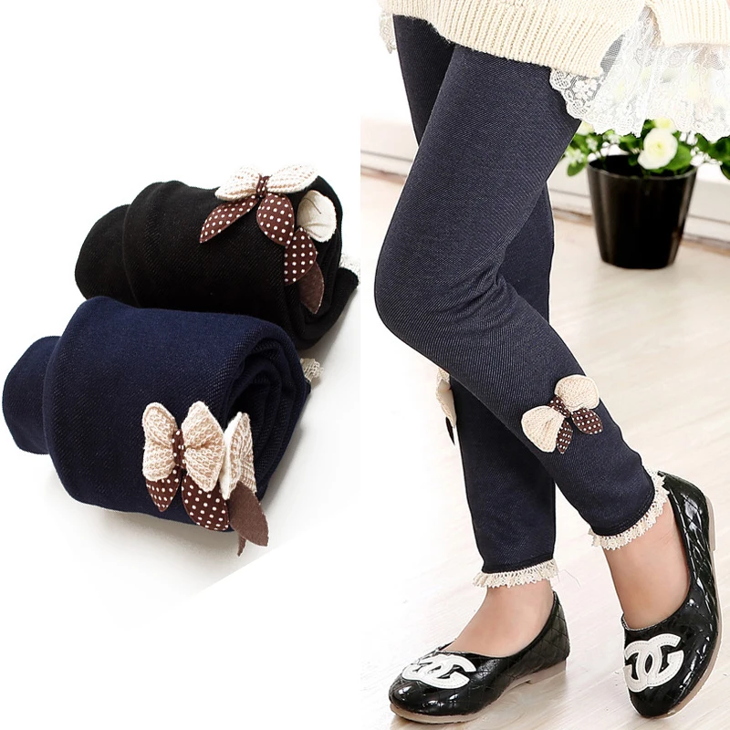 RQ new kids girls jean bow cotton cashmere legging elastic waist girls