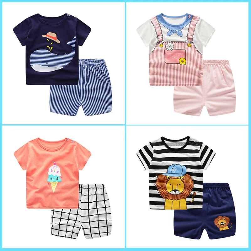 

Brand New Baby Boy Girl's T shirt+shorts Clothes Set Infant Sport Clothing Tracksuit Active Striped Baby's Sets Toddler Clothing