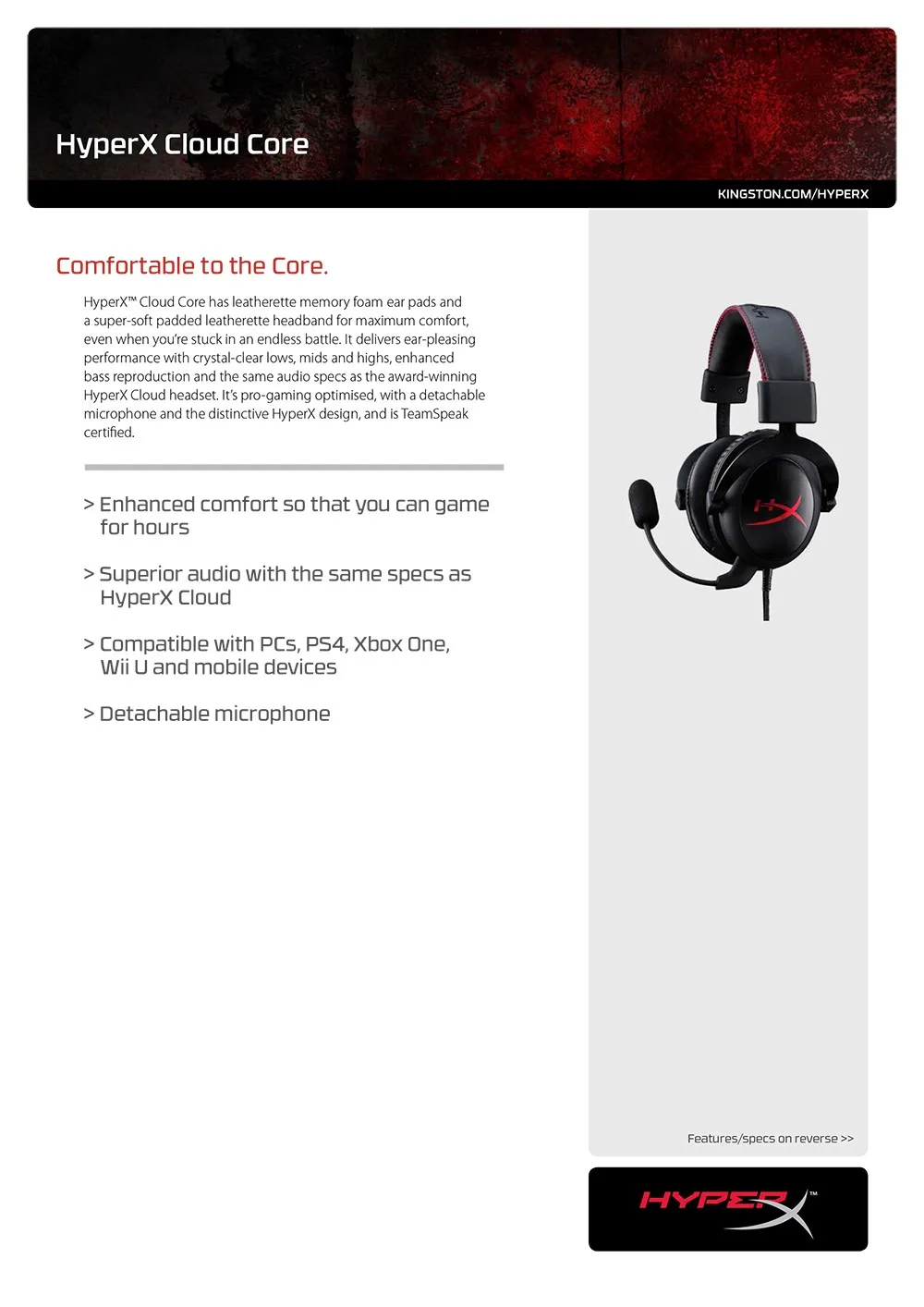 Kingston игровая гарнитура HyperX Cloud Core наушники с микрофоном Hi-Fi Auriculares для ПК PS4 Xbox мобильных устройств