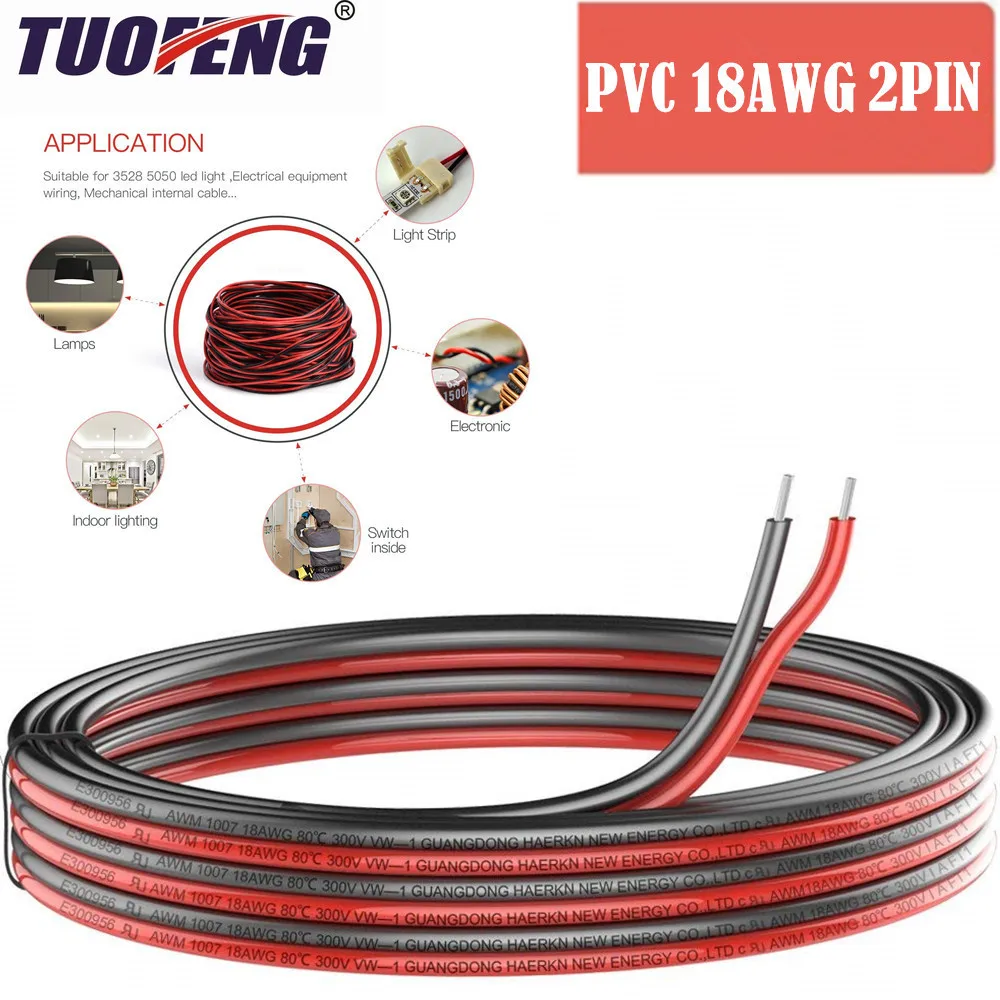 

2pin Extension Cable Wire Cord 18awg Electrical Wire Cable 2 Conductor Parallel Wire line UL1007 Strands Tinned copper wire