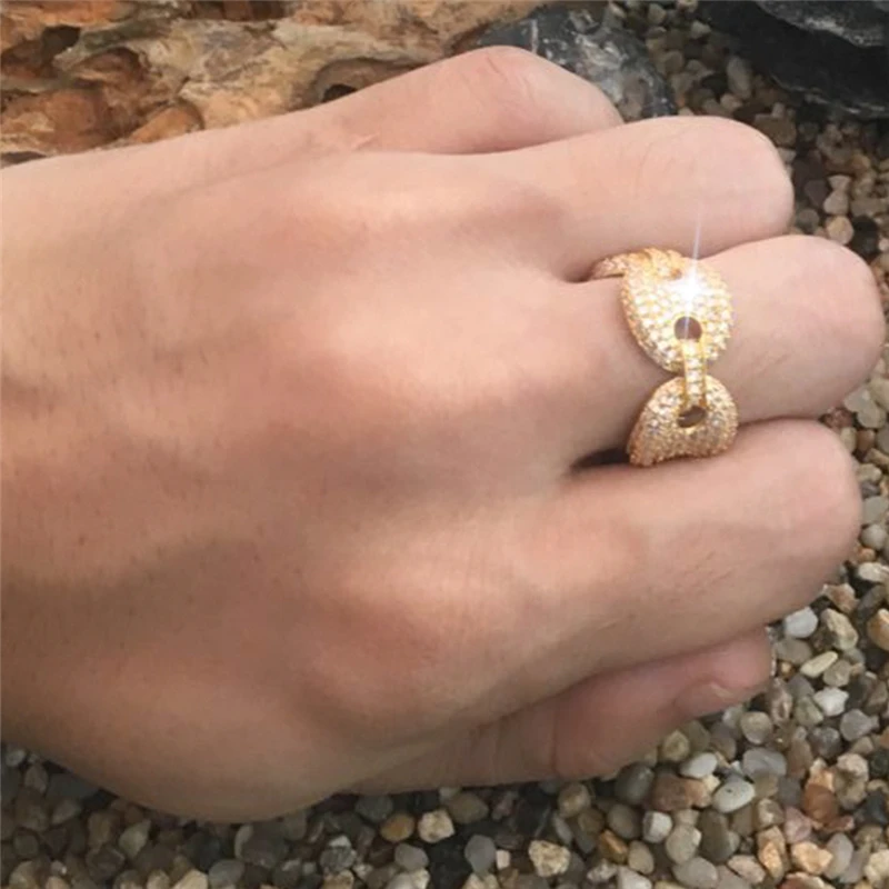 buy 2018 Rushed Anillos New Hip Hop King Mens Color Ring Exaggerate Big Rings High Quality Iced Out Cz Crystal Coffee beans Ring