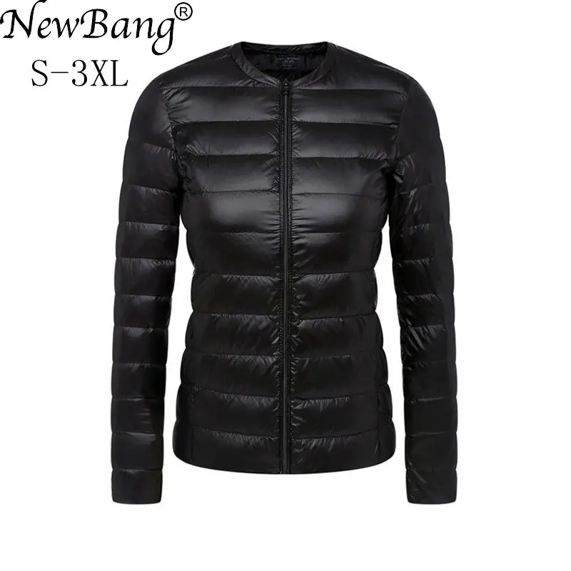 

NewBang Brand Ultra Light Down Jacket Women Collarless Coat With Zipper Feather Outwear Jacket Women Slim Female Windbreaker