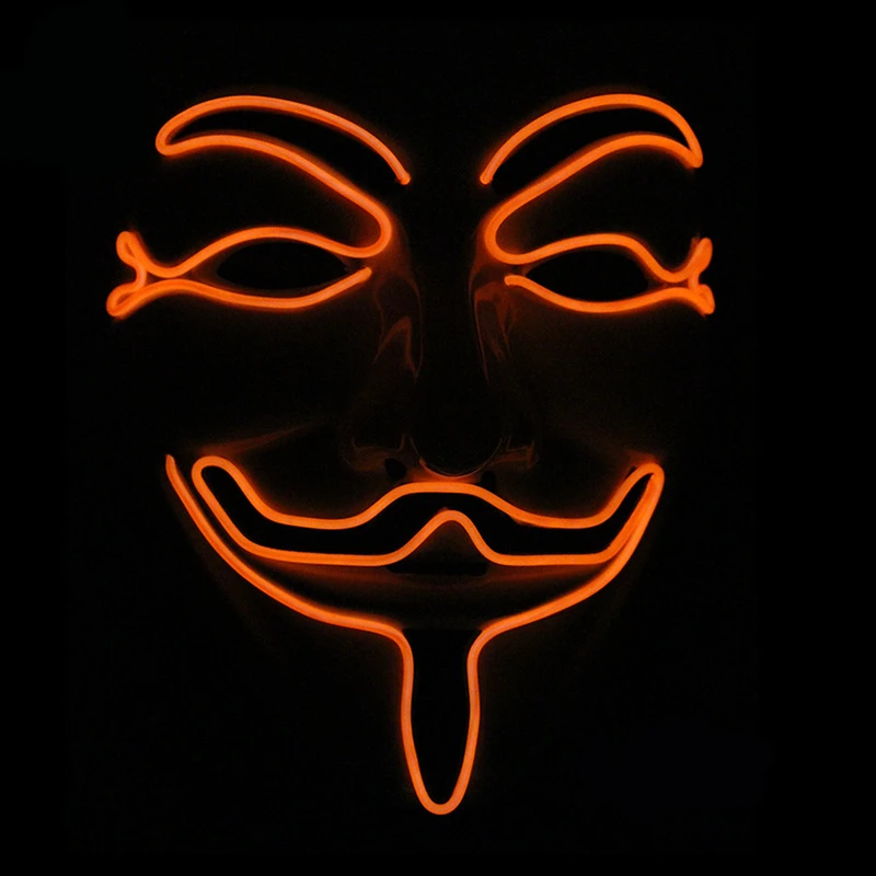 Маска на Хэллоуин Вендетта EL Wire маска мигающий Косплей светодиодный костюм маска для светящейся танцевальной маски для карнавала вечеринки, W - Цвет: Оранжевый