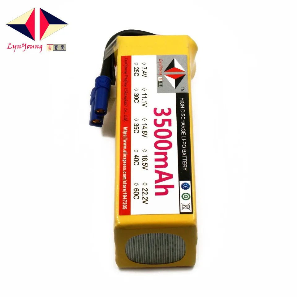 

LYNYOUNG 6S RC lipo battery 22.2V 3500mAh 30C-60C For Boat Car Airplane Helicopter Quadcopter parts