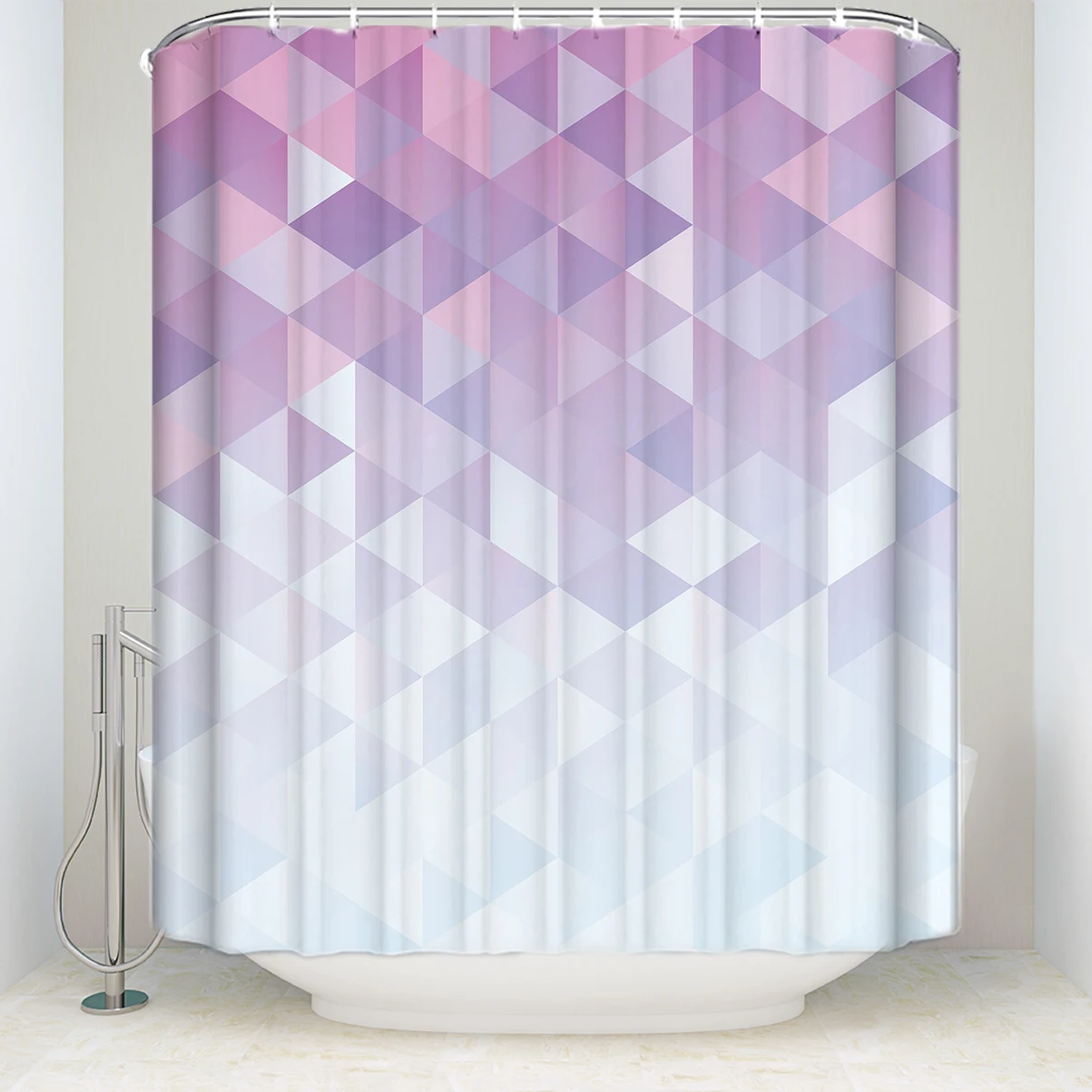 

New Arrival Waterproof Geometric Triangles Shower Curtain Polyester Fabric Amethyst Bathroom Curtains for Home Decorations