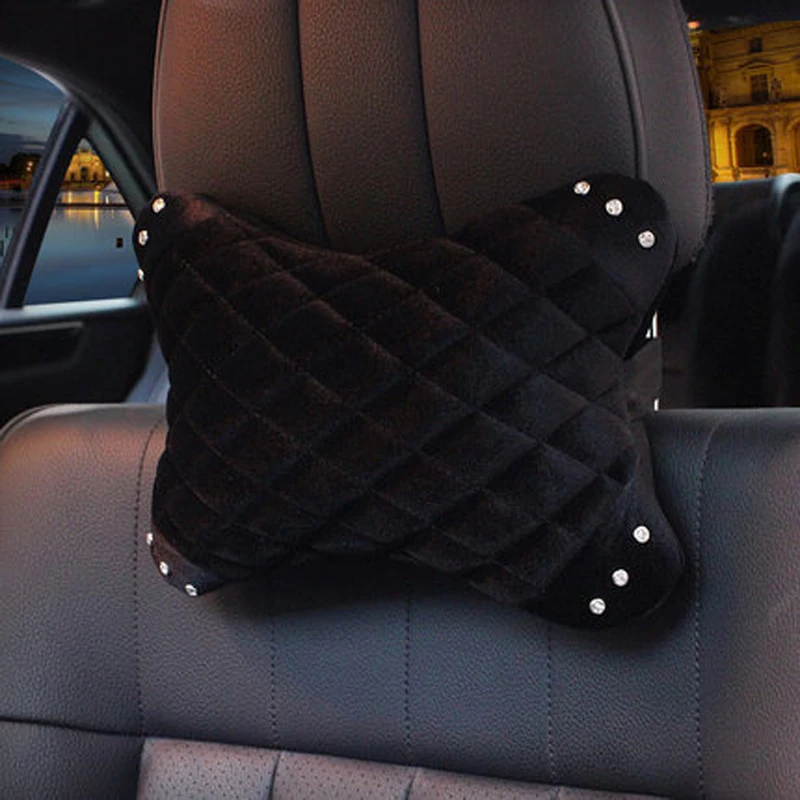 Зимняя короткая плюшевая подушка для подголовника автомобиля, черное автомобильное сиденье, подушка для шеи, мягкая меховая подушка для поясницы, аксессуары для салона автомобиля