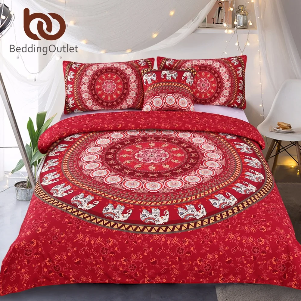 BeddingOutlet Red Mandala Bedding Set Elephant Indian Duvet Cover wiith