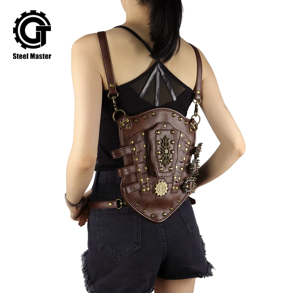 

2018 Steampunk Backpack Retro Arm Bag Dual-use Port Gear Rivet Detachable Travel Unisex Bag Arm Bag Dual-use Portable Bags