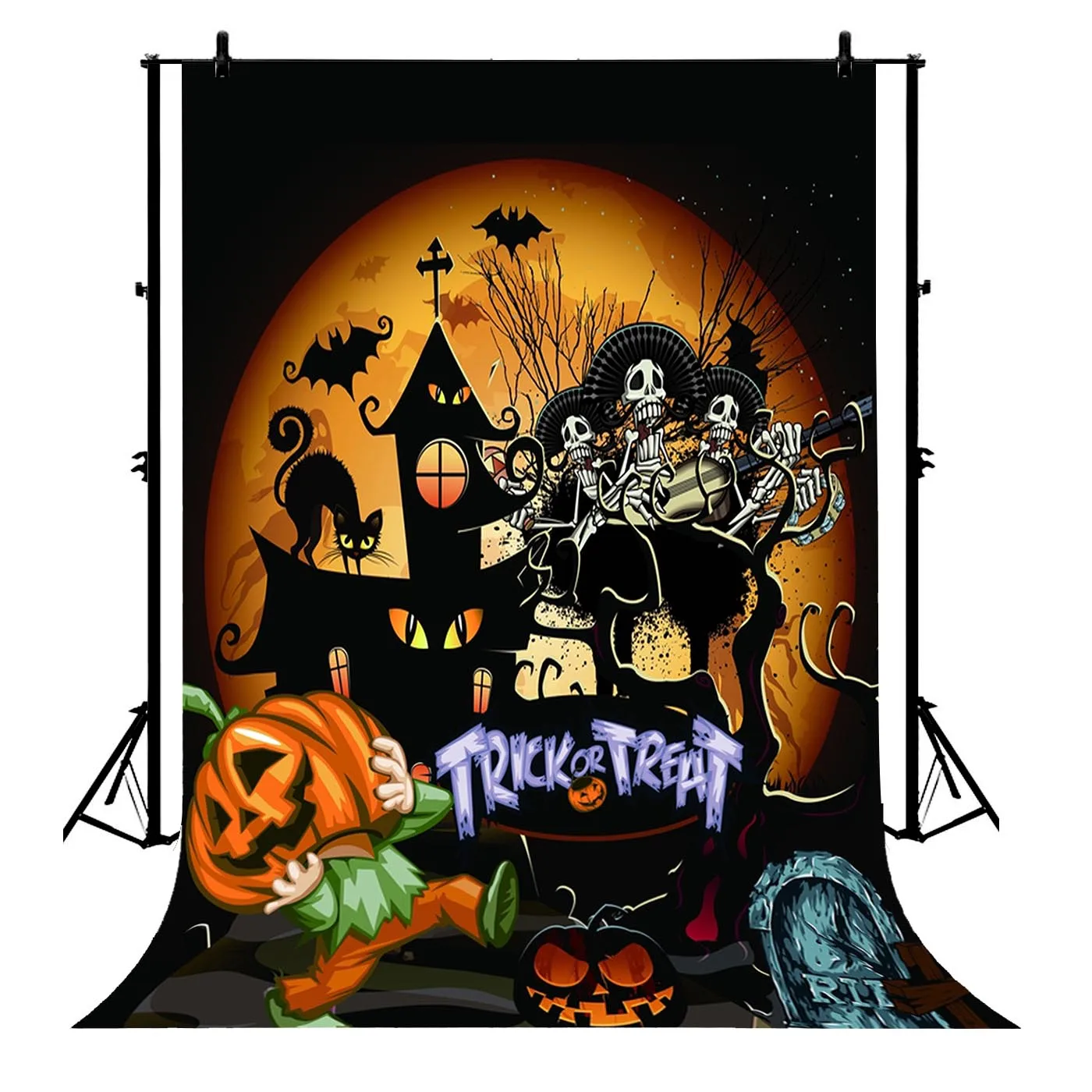

5x7ft Halloween Smiley Pumpkin d Castle Bats Trick Treat Polyester Photo Background Portrait Backdrop