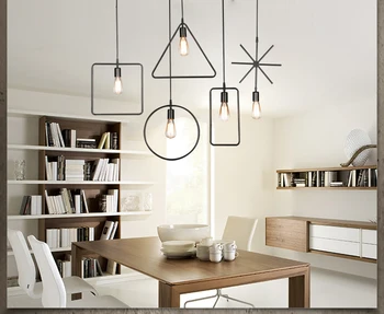 

Retro chandelier creative personality Nordic simple iron LOFT clothing store bar cafe single head geometry lamps GY33
