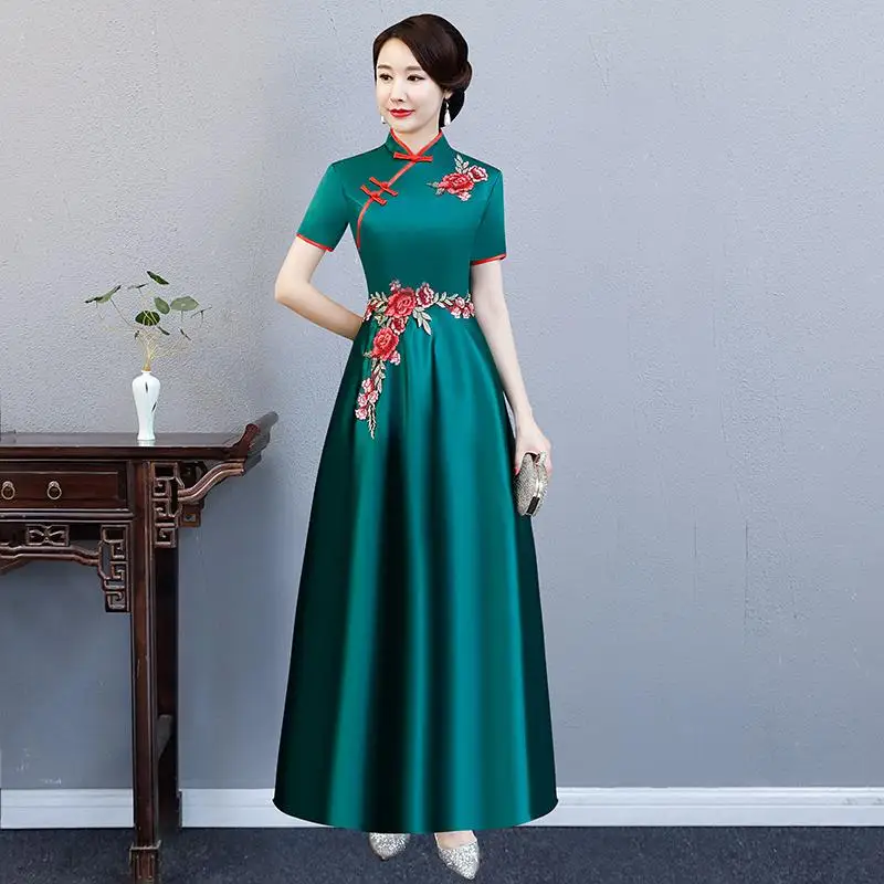 Белое Восточное женское вечернее Ципао свадебное платье в традиционном китайском стиле стиль элегантный Qipao длинные халаты Vestido S-4XL - Цвет: Green - C