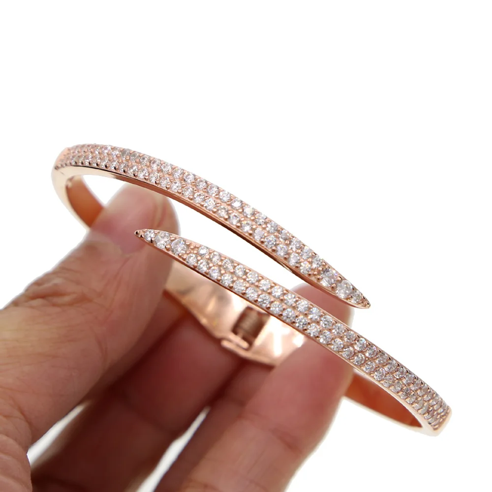 100% 925 sterling silver rose gold color snake design micro pave clear cz open cuff fashion luxury women open cuff bangle (3)