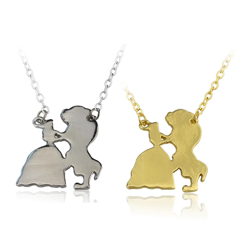 

Beauty and the Beast Movie Necklace Gold/Silver Color Beauty and the Beast Dance Clavicle Pendant Necklace Women Steampunk Gift