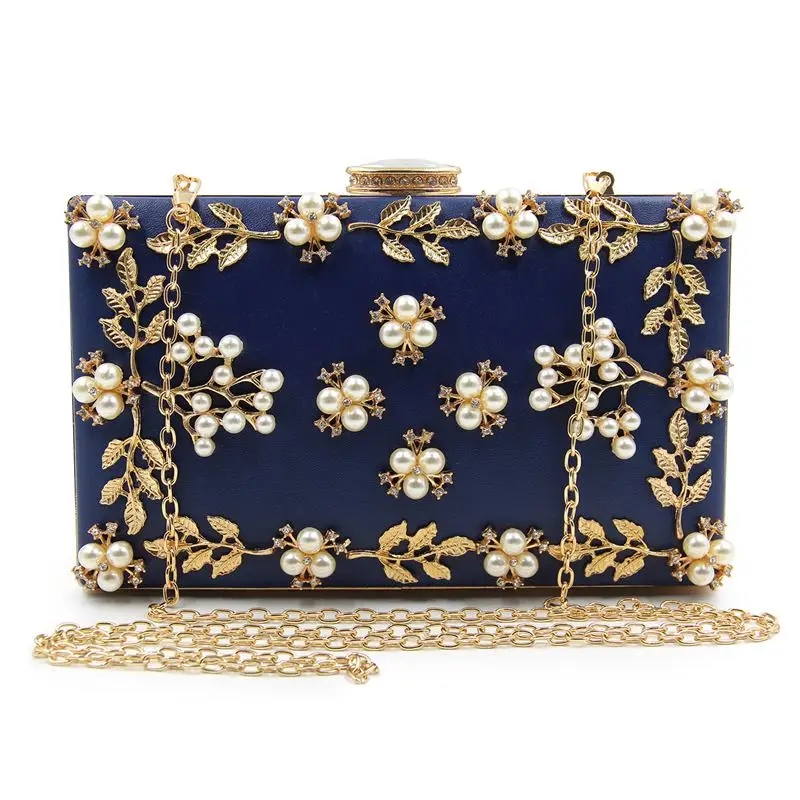 

Women Clutches Pearls Evening Bag Clutch Purse Bags(Navy blue)